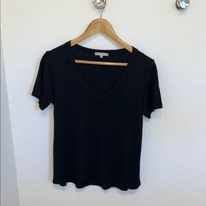 Z Supply Black V-Neck Short Sleeve Ribbed Tee
